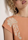 Floral Embroidered Crepe Top, Peach, large