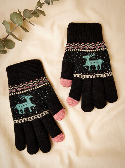 Reindeer Fair Isle Knitted Gloves
