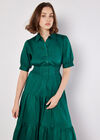 Smocked Waist Shirt Midaxi Dress, Green, large