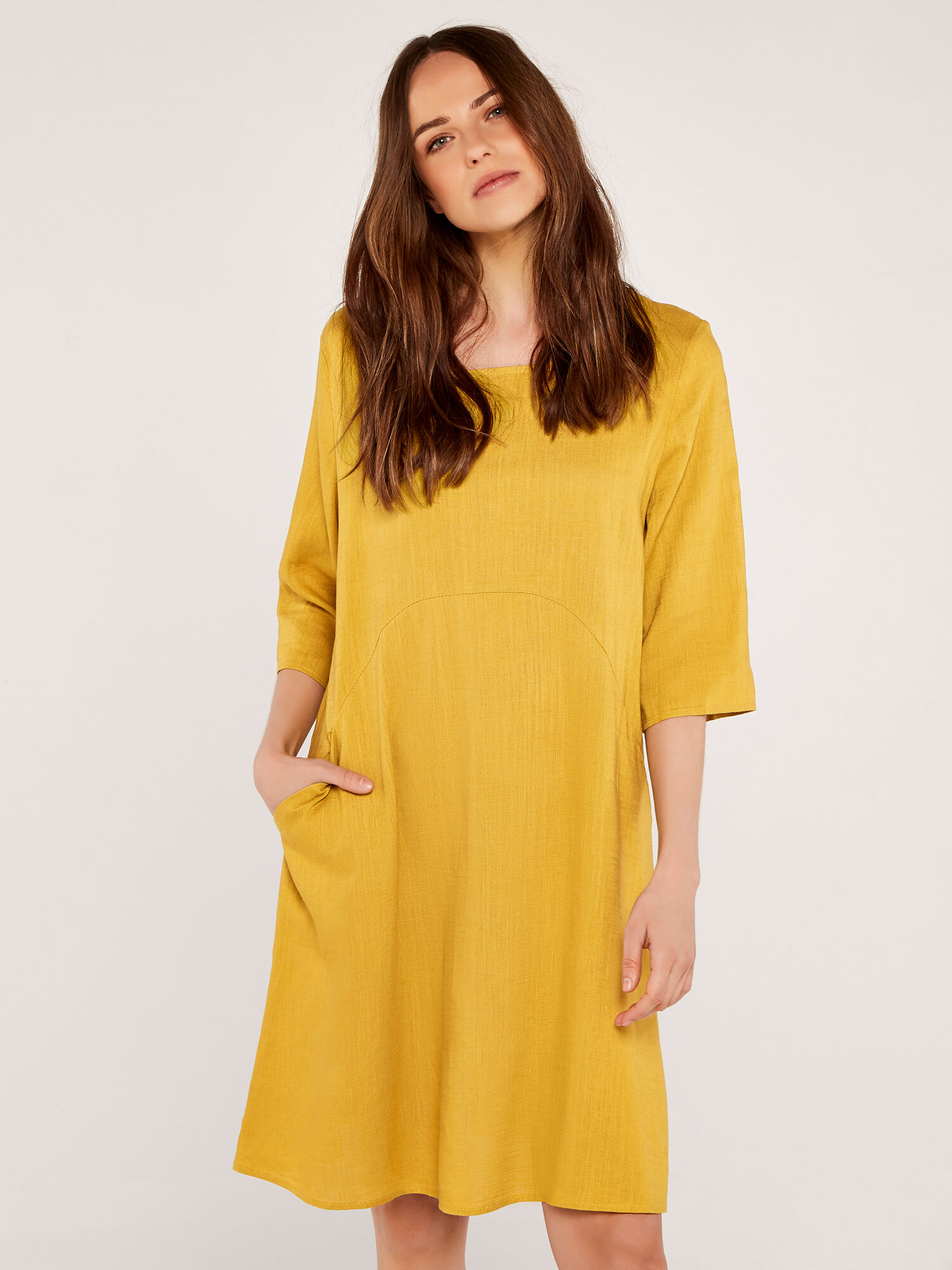 Linen Dress with Pockets Apricot Clothing