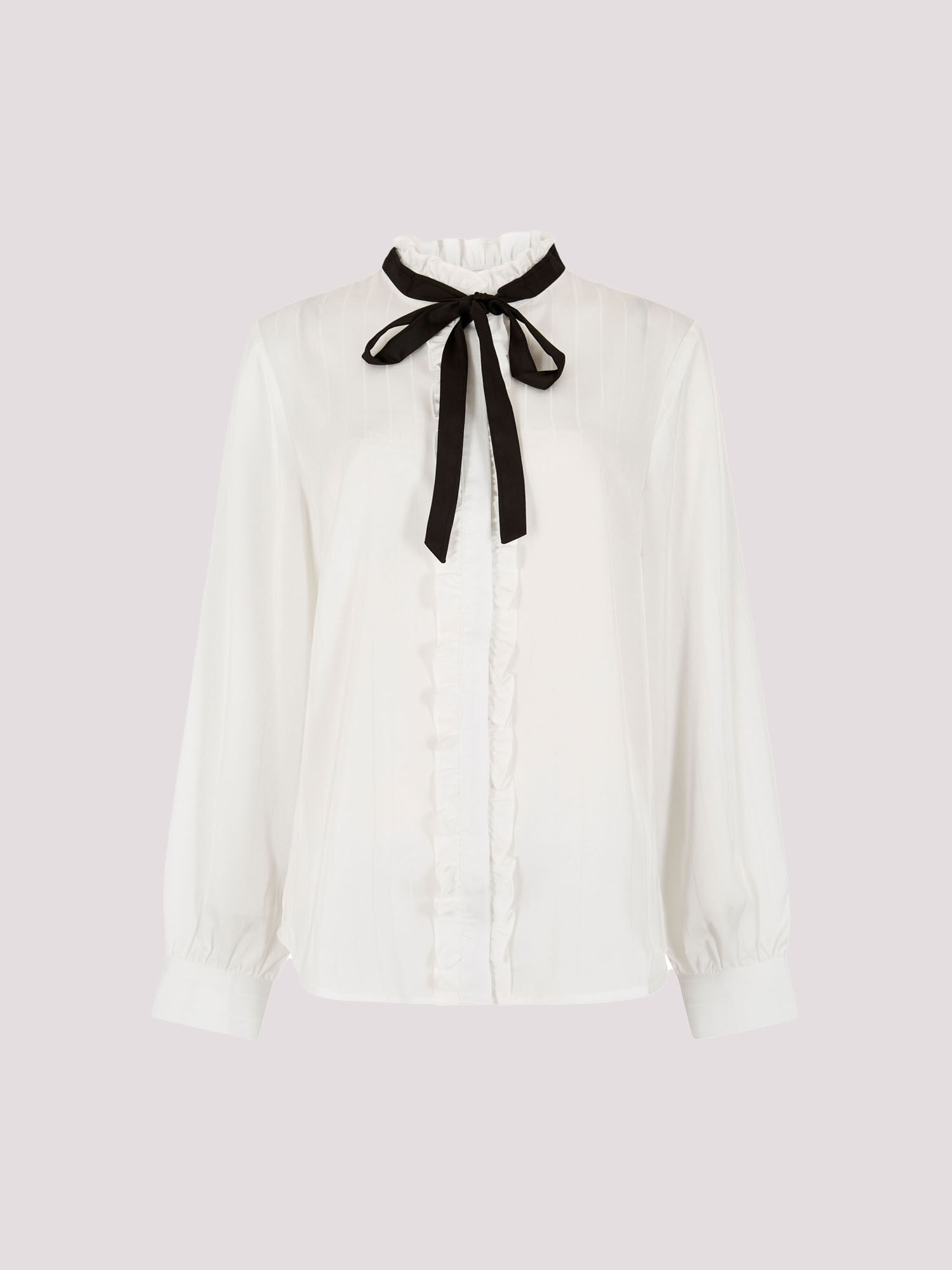 white shirt with black ribbon tie