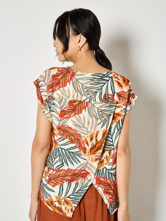 Tropical Leaf Woven T-Shirt, Khaki, large