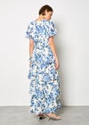 Watercolour Leaves Chiffon Tiered Maxi Dress, Blue, large