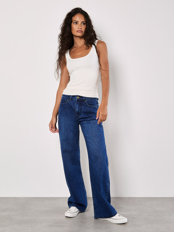 Elisa Wide Straight Leg Jeans, Blue, large