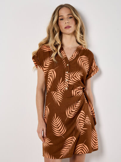 Tropical Leaf Wrap Mini Dress