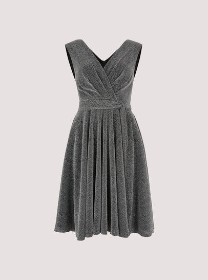 Metallic Pleat Skater Mini Dress