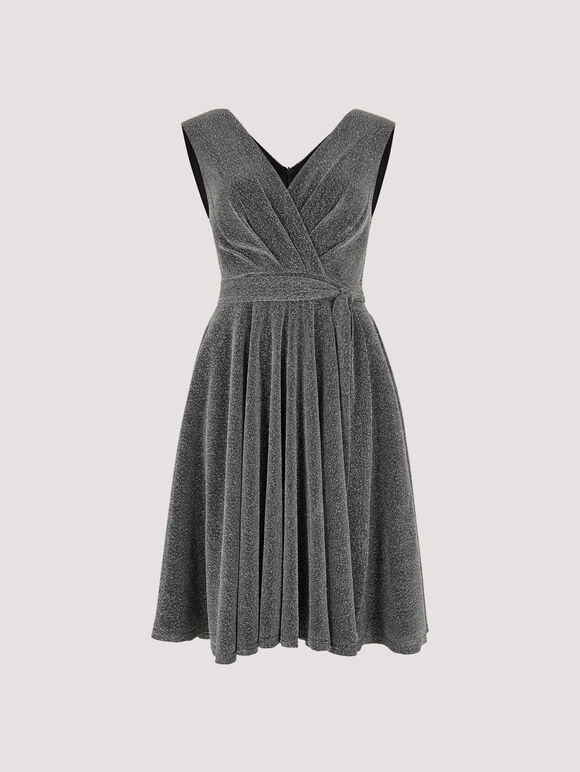 Metallic Pleat Skater Mini Dress, Light Grey / Silver, large
