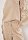 Floral Embroidered Wide Leg Joggers, Cream, large