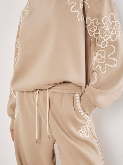 Floral Embroidered Wide Leg Joggers