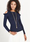 Ruffle Cold Shoulder Rib Jumper, Navy, large