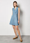 Ruffle Button-Down Mini Dress, Blue, large