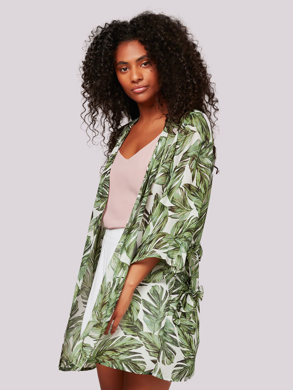 Tropical Banana Leaf Kimono, Cream, large