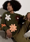 Embroidered Flower Jumper, Pine Green, large