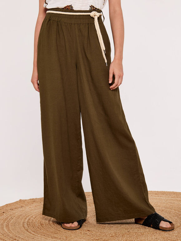 Classic Waist Palazzo Trouser, Khaki, large