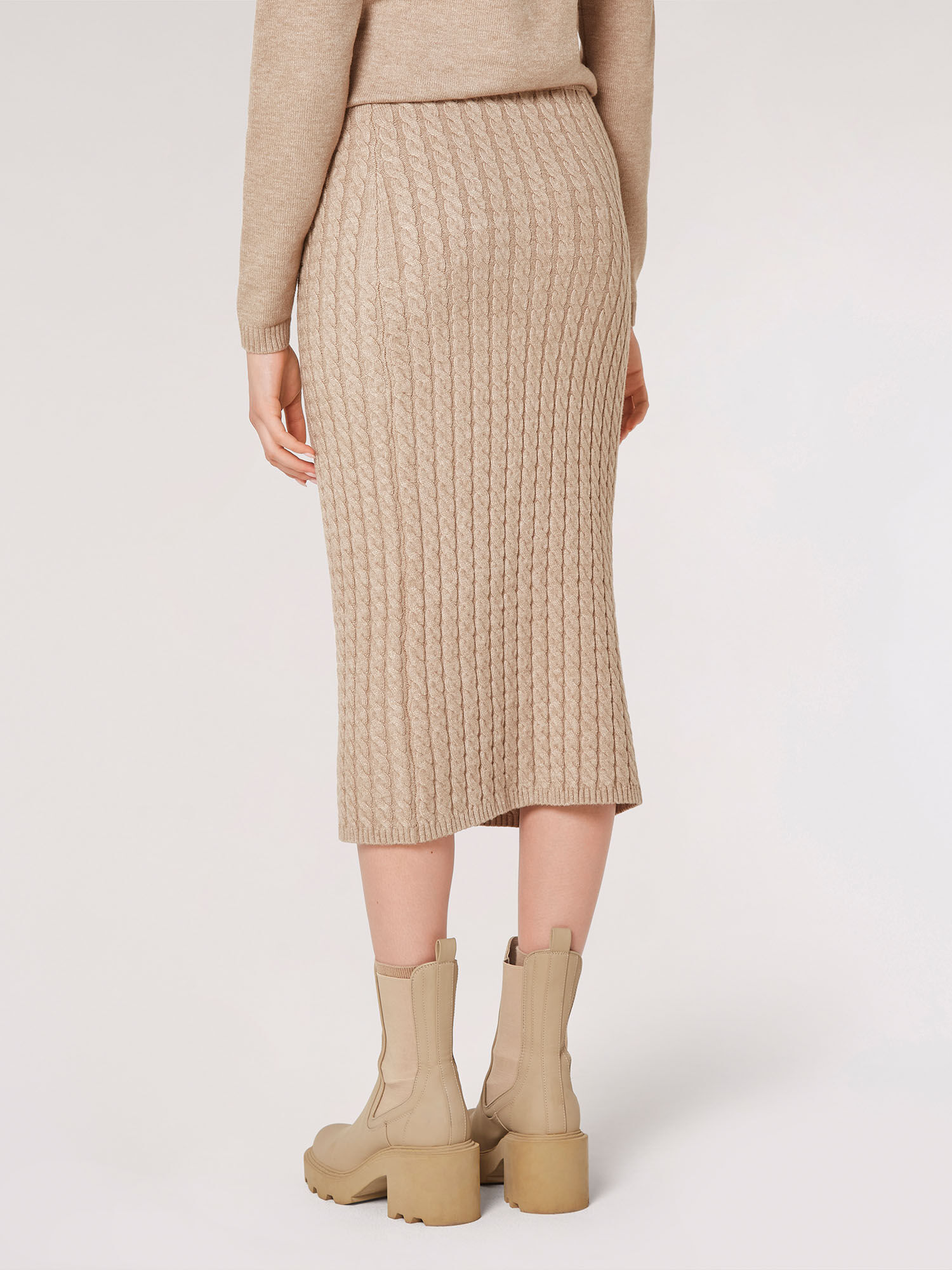 Aran Knitted Midi Skirt Apricot Clothing