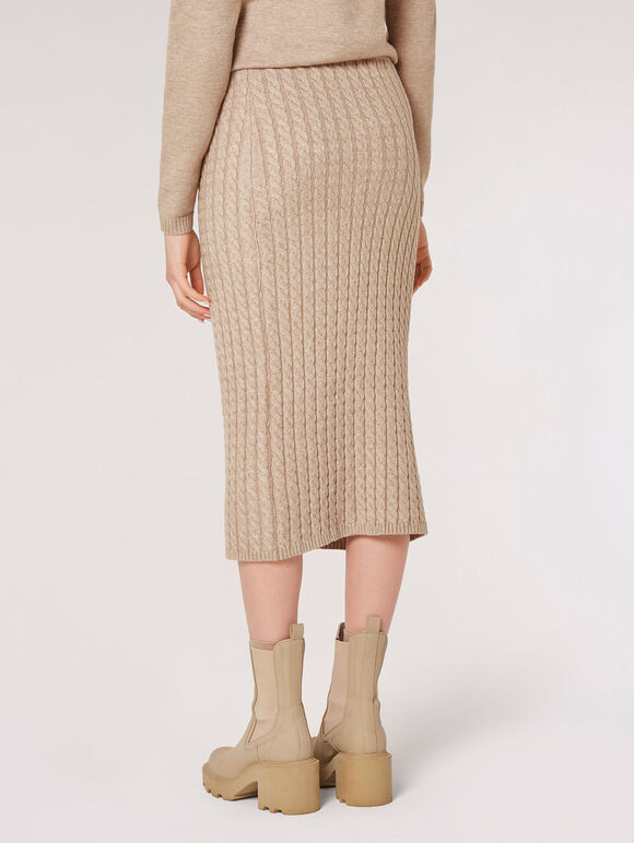Aran Knitted Midi Skirt, Stone, large