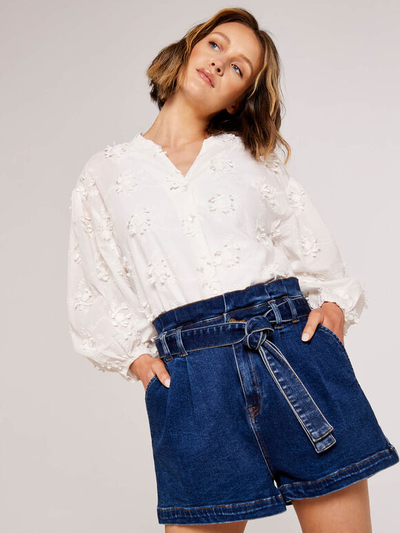 Denim Paperbag Shorts, Blue, large