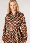 Geometric Satin Shirt Mini Dress, Rust, large
