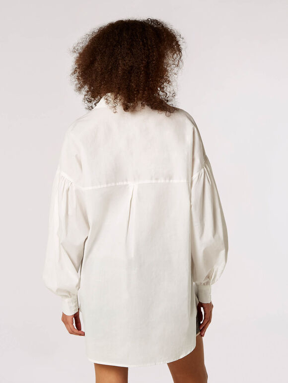 Balloon Sleeve Cotton Shirt, White, large