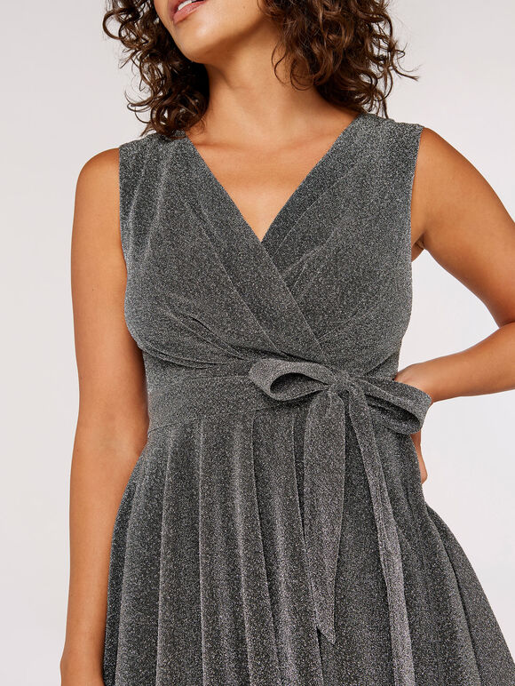 Metallic Pleat Skater Mini Dress, Light Grey / Silver, large