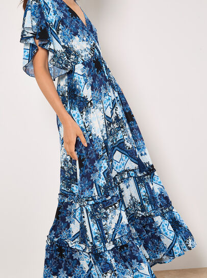 Patchwork Ruffle Tiered Midi Dress