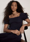Cotton Tiered Milkmaid Midi Dress, Navy, large
