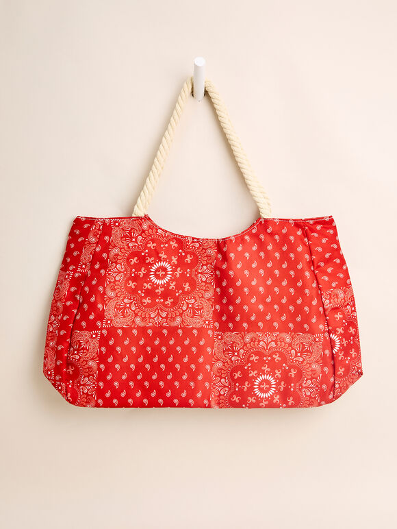 Printed Cotton Fabric Bag, Red, large