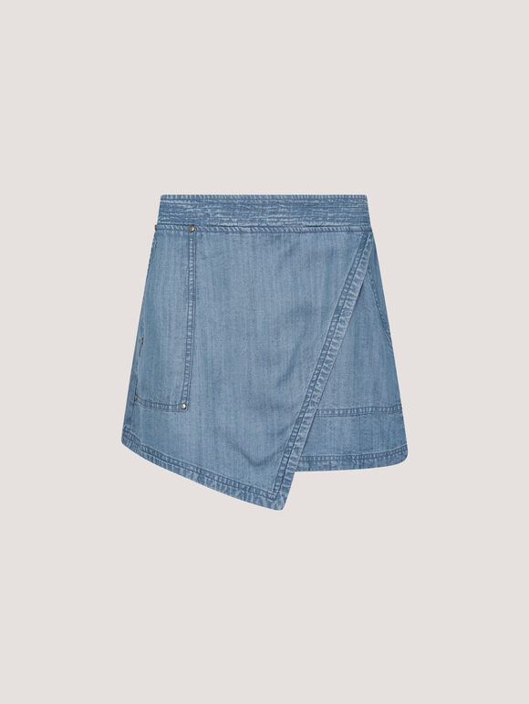 Denim Wrap Mini Skort, Blue, large