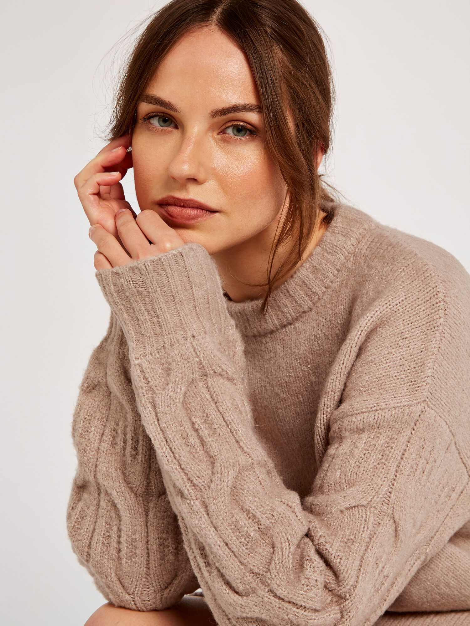 Cable Knit Jumper Dress Apricot Clothing
