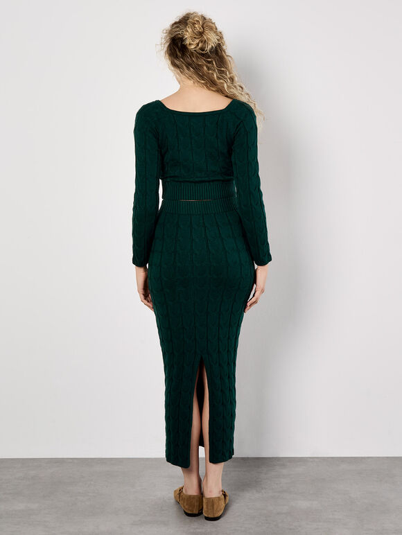 Cable Knit Cropped Jumper, Green, large