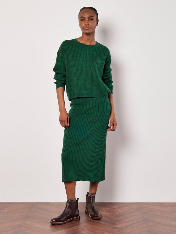 Fine Knit Cable Jumper, Green, large