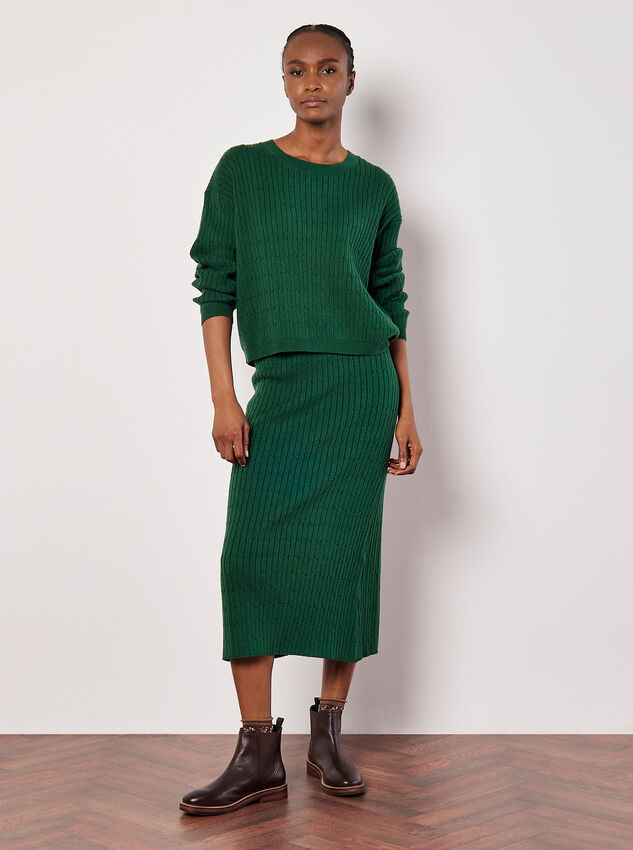 Fine Knit Cable Jumper, Green, large