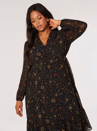 Curve Constellation Ruffle Midi Dress