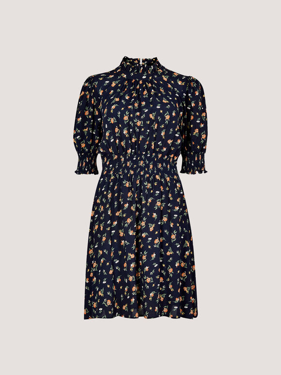 Ditsy Floral Ruffle Mini Dress, Navy, large
