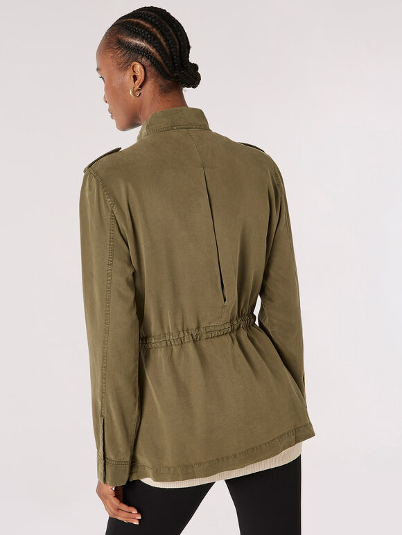 Drawstring Waist Utility Jacket, Green, large