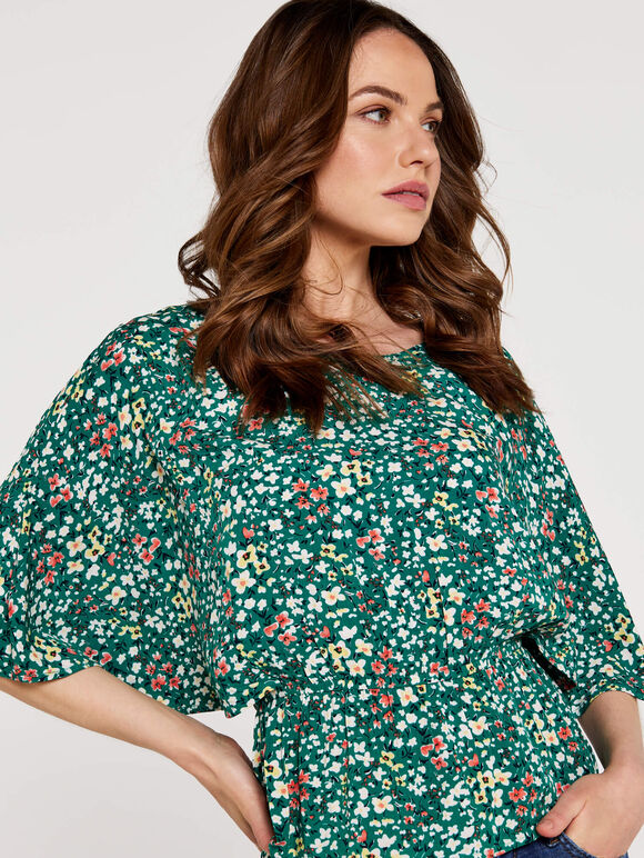 Ditsy Angel Sleeve Top, Green, large