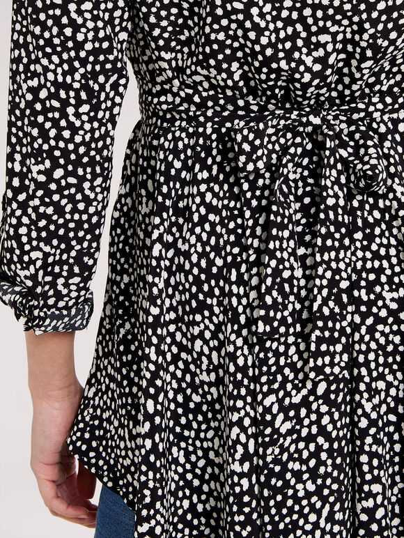 Printed Hanky Hem Dress, Black, large