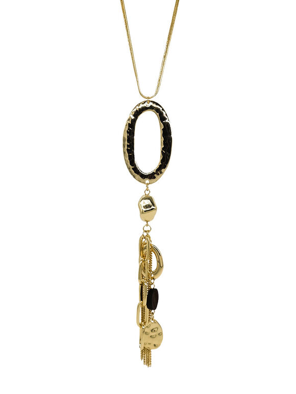 Gold Dangle Chain Oval Long Necklace, Gold, large