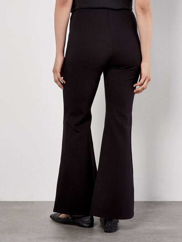 Button Detail Stretch Flare Trousers, Black, large