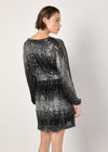 Ombre Sequin Wrap Mini Dress, Black, large