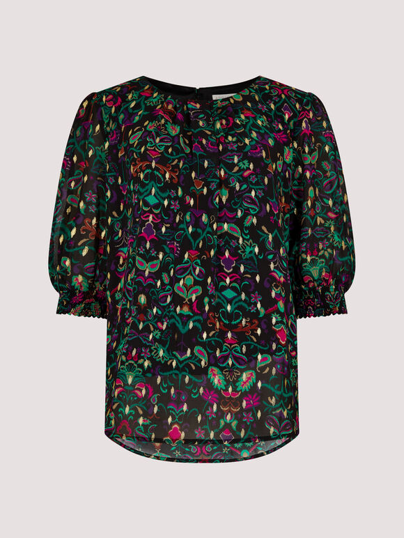 Gold Foil Paisley Top , Black, large