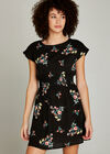 Black Floral Bunches Shirred Waist Dress, Black, large