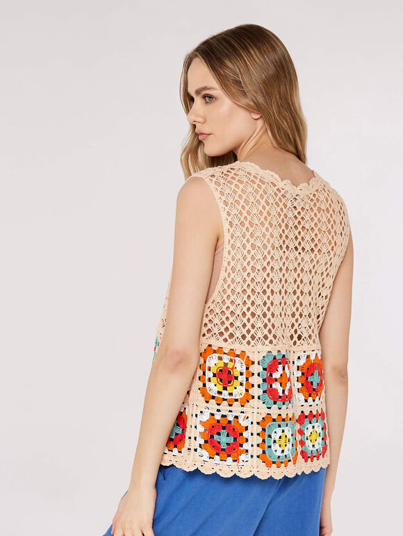 Granny Squares Crochet Waistcoat, Stone, large