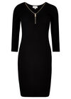 Black Ribbed Zip Front Knitted Dress, Black, large