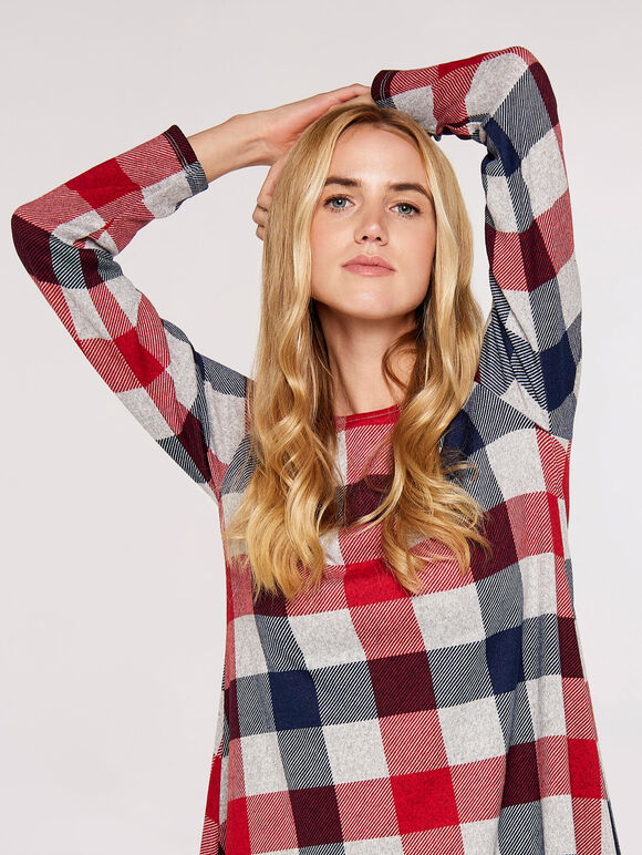 Checked Swing Dress, Red, large