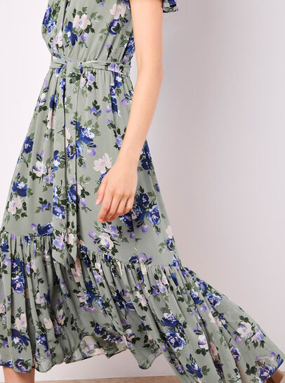 Painterly Roses Wrap Maxi Dress