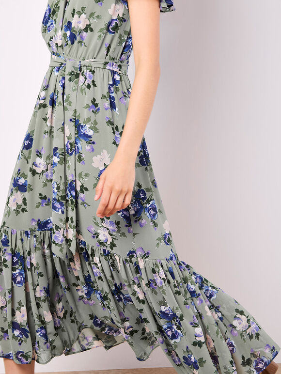 Painterly Roses Wrap Maxi Dress, Mint, large