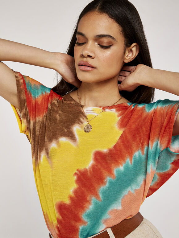 Tie Dye Oversized Top, Orange, large