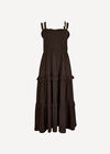 Tiered Lace Trim Midi Dress, Brown, large