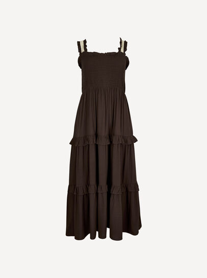 Tiered Lace Trim Midi Dress